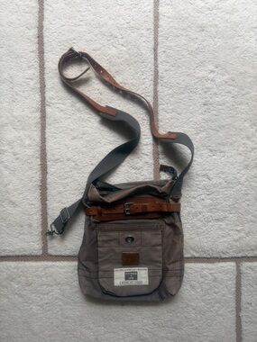 Diesel Men's Olive Brown Canvas Messenger Bag with Leather Trim